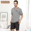 Qianxiu Pajamas For Men Summer Stripes  Sleepwear Men Short-sleeve Pants Pajama Set