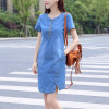 QAZXSW Spring Summer Denim Dress For Women 2018 Harajuku Jeans Dress With Button Slip Plus Size Sarafans Vestidos Feminino HB065