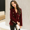 Double Breasted  Lady Blazers Plus Size OL Blazer 2017 New Spring Autumn Fashion Women Midnight Navy Slim Velvet Blazer Jackets