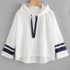 Dotfashion Striped Dip Hem Hoodie 2017 New White Long Sleeve Pullovers Top Women Autumn Seam Drawstring Casual Sweatshirt