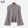 Dotfashion Mock Neck Bell Sleeve Jersey Sweater 2017 Women Turtleneck Loose Pullovers Long Sleeve Elegant Sweater