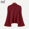 Dotfashion Mock Neck Bell Sleeve Jersey Sweater 2017 Women Turtleneck Loose Pullovers Long Sleeve Elegant Sweater