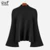 Dotfashion Mock Neck Bell Sleeve Jersey Sweater 2017 Women Turtleneck Loose Pullovers Long Sleeve Elegant Sweater