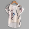 Dotfashion Floral Print Batwing Sleeve Dip Hem Blouse 2017 Summer Beige Round Neck High Low Blouse Women's Casual Tops