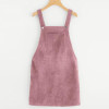 Dotfashion Bib Pocket Front Overall Short Dress 2018 Pink Zip Button Pinafore Shift Dress Female Sleeveless Plain Dress