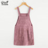 Dotfashion Bib Pocket Front Overall Short Dress 2018 Pink Zip Button Pinafore Shift Dress Female Sleeveless Plain Dress