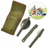 3pcs/set Multi-function Stainless Steel Army Green Folding Cutlery Set with Pouch Cooking Survival Camping Picnic Tableware