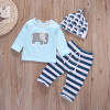3pcs suit baby boy clothes newborn Baby Boy Girl Kids Elephant Romper +Striped pant +hat Outfits Clothing Set