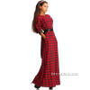 GZDL Vintage Women Plaid Print 3/4 Sleeve Dress Vestidos Casual O Neck Spring Summer Belted Evening Party Long Maxi Dress CL1965