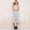 GZDL Summer Fashion Women Spaghetti Strap Chiffon Striped Playsuit Casual White Off Shoulder Backless Jumpsuits Overalls CL3454