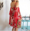 GZDL Sexy Women Summer Vintage Off Shoulder Boho Draped Dress Red Printed Backless Chiffon Beach Party Dresses Vestidos CL2912