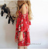GZDL Sexy Women Summer Vintage Off Shoulder Boho Draped Dress Red Printed Backless Chiffon Beach Party Dresses Vestidos CL2912