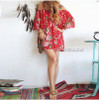 GZDL Sexy Women Summer Vintage Off Shoulder Boho Draped Dress Red Printed Backless Chiffon Beach Party Dresses Vestidos CL2912