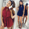 GZDL Sexy Women Chiffon Halter Off Shoulder V-Neck Sleeveless Playsuit Romper Ruffles Casual Summer Thin Jumpsuit Overall CL2916