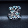 Hutang Natural Aquamarine Solid 925 Sterling Silver Leaf Ring Beautiful Gemstone Women's Fine Jewelry S925 For Gift