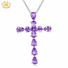 Hutang 3.3CTW Natural African Amethyst Solid 925 Sterling Silver Cross Pendant Necklace Gemstone Fine Jewelry Women's Gift