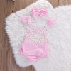 Cute Newborn Baby Girls Bodysuit Lace Floral Pink Bodysuit Jumpsuit+Headband Outfits Sunsuit Clothes