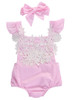 Cute Newborn Baby Girls Bodysuit Lace Floral Pink Bodysuit Jumpsuit+Headband Outfits Sunsuit Clothes