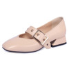 Kickway Cow Leather Shoes Woman Genuine Leather Square Toe Thick Med Heel Dress Shoes Women Buckle Fashion Mary Jane Shoes
