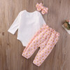 Cute Baby Girls Clothing Sets Tops Playsuit Pants Headband Outfit Set 3Pcs Newborn Infant Baby Girls Clothes Set