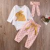 Cute Baby Girls Clothing Sets Tops Playsuit Pants Headband Outfit Set 3Pcs Newborn Infant Baby Girls Clothes Set