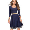 Nice-forever Vintage Elegant Embroidery Flower Patchwork Zipper vestidos O-Neck A-Line Pinup Business Women Flare Dress A069