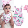 Newborn Toddler Infant Baby Girl Watermelon Sleeveless Romper Jumpsuit +Headband Outfit Sunsuit Clothes
