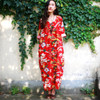 Johnature Floral Flower Pint V-neck Cotton Linen Vintage Dress Three Quarter Sleeve Women Plus Size Loose 2017 New Spring Robe