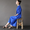 Johnature 2017 Spring New Three Quarter Sleeve Cotton Linen V-neck Loose Vintage Dress  Autumn Plus Size Women Dress