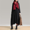 Johnature 2017 Autumn New Women Black Color Casual Dress Robe Long Sleeve V Neck Loose Brief Loose Irregular Long Dress