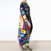 Johnature 2016 New Print Women Maxi Dress Cotton Linen Long Sleeve Robe O-Neck Loose Plus Size Long Autumn Clothing Dress