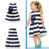 Baby Kid Girls Sleeveless One Piece Dress Blue Striped Bowknot Tutu Summer vestido