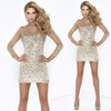 Dazzling Sheath Rhinestone Beaded Party Cocktail Dresses Homecoming Illusion Long Sleeve Shining Mini Short Prom Dress
