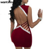 Wantmove Sexy Women Sequins Lace Up Dress Backless 2018 Summer Fashion Vestidos Elegant Club Party Mini Dress JZ156