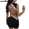 Wantmove Sexy Women Sequins Lace Up Dress Backless 2018 Summer Fashion Vestidos Elegant Club Party Mini Dress JZ156