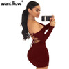 Wantmove 2018 summer dress sexy back lace up off the shoulder mini dress women bodycon club dresses fashion vestidos XD951