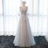 Walk Beside You Pink Prom Dresses Long Gray vestido de fiesta largos de gala vestido formatura longo Lace Long Evening Dresses