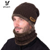 VBIGER 2pcs Men Women Winter Warm Knitted Hat Beanie Set Thicken Solf Fleece Lining Hat Cap with Circle Scarf Outdoor Hat