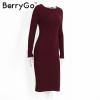 BerryGo Winter split knitted bodycon dress women Sexy long sleeve midi dress 2016 Elegant warm slim sweater dress vestidoes