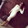 BerryGo Winter split knitted bodycon dress women Sexy long sleeve midi dress 2016 Elegant warm slim sweater dress vestidoes
