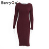 BerryGo Winter split knitted bodycon dress women Sexy long sleeve midi dress 2016 Elegant warm slim sweater dress vestidoes