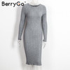 BerryGo Winter split knitted bodycon dress women Sexy long sleeve midi dress 2016 Elegant warm slim sweater dress vestidoes