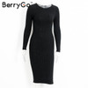 BerryGo Winter split knitted bodycon dress women Sexy long sleeve midi dress 2016 Elegant warm slim sweater dress vestidoes