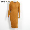 BerryGo Winter split knitted bodycon dress women Sexy long sleeve midi dress 2016 Elegant warm slim sweater dress vestidoes