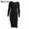 BerryGo Winter split knitted bodycon dress women Sexy long sleeve midi dress 2016 Elegant warm slim sweater dress vestidoes