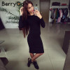 BerryGo Winter split knitted bodycon dress women Sexy long sleeve midi dress 2016 Elegant warm slim sweater dress vestidoes