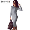 BerryGo Winter split knitted bodycon dress women Sexy long sleeve midi dress 2016 Elegant warm slim sweater dress vestidoes