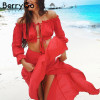BerryGo Vintage club long dress Two piece set beach summer dress women 2017 new year Off shoulder chiffon red maxi dress vestido