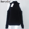 BerryGo turtleneck off shoulder sexy pullover sweater women Tricot oversize jumper pull femme Autumn fashion knitted top