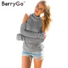 BerryGo turtleneck off shoulder sexy pullover sweater women Tricot oversize jumper pull femme Autumn fashion knitted top